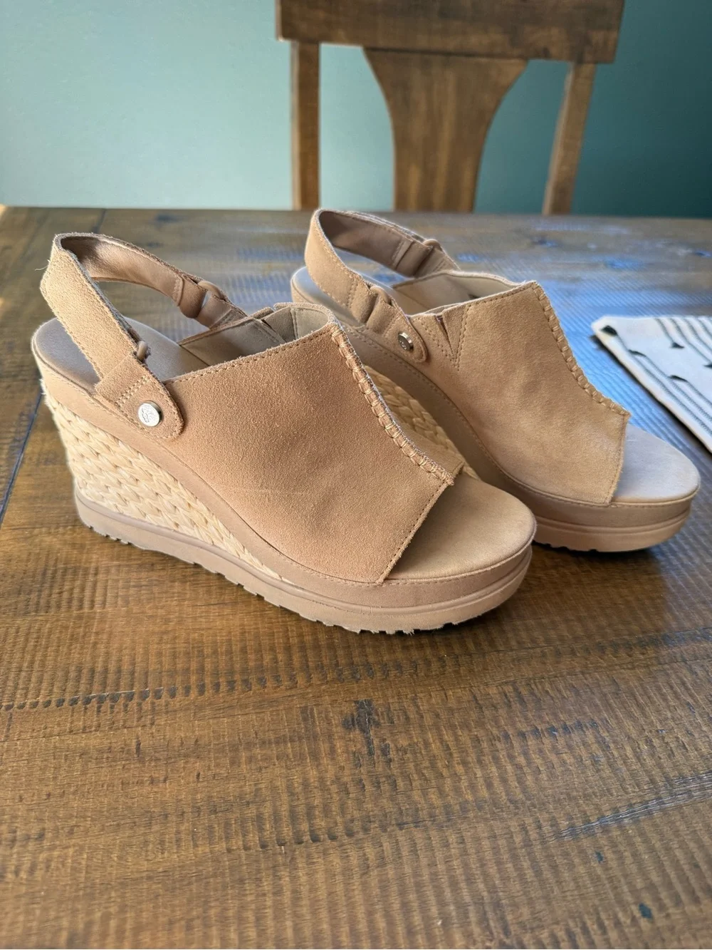 UGG Tan Suede Wedge Slingback Sandals